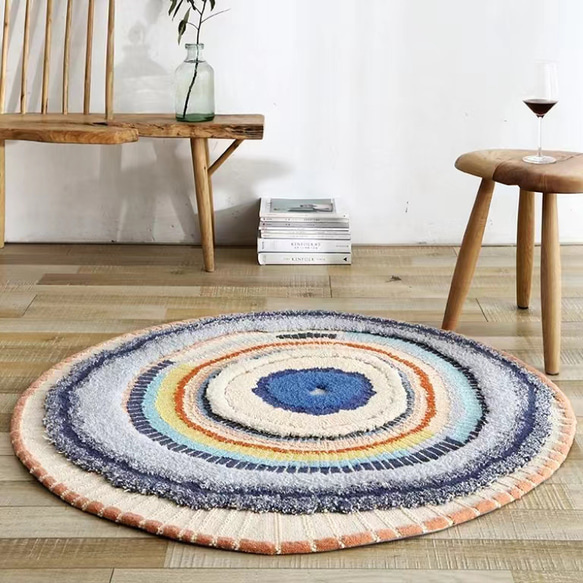 【受注制作】手織りニュージーランドウールカーペット ハンドメイドカシミアウール絨毯 手編ラグ マット 生命の循環 4枚目の画像
