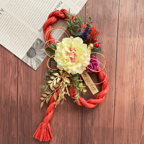 ◆2024年◆しめ縄リース◆しめ縄◇お正月用飾り No.74 カラー八の字しめ縄リース2024 ハンドメイドお正月飾り