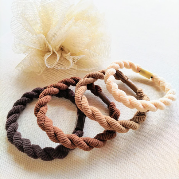 大人 ヘアゴム ねじねじニットゴム ベーシック4色×3 12個セット R251