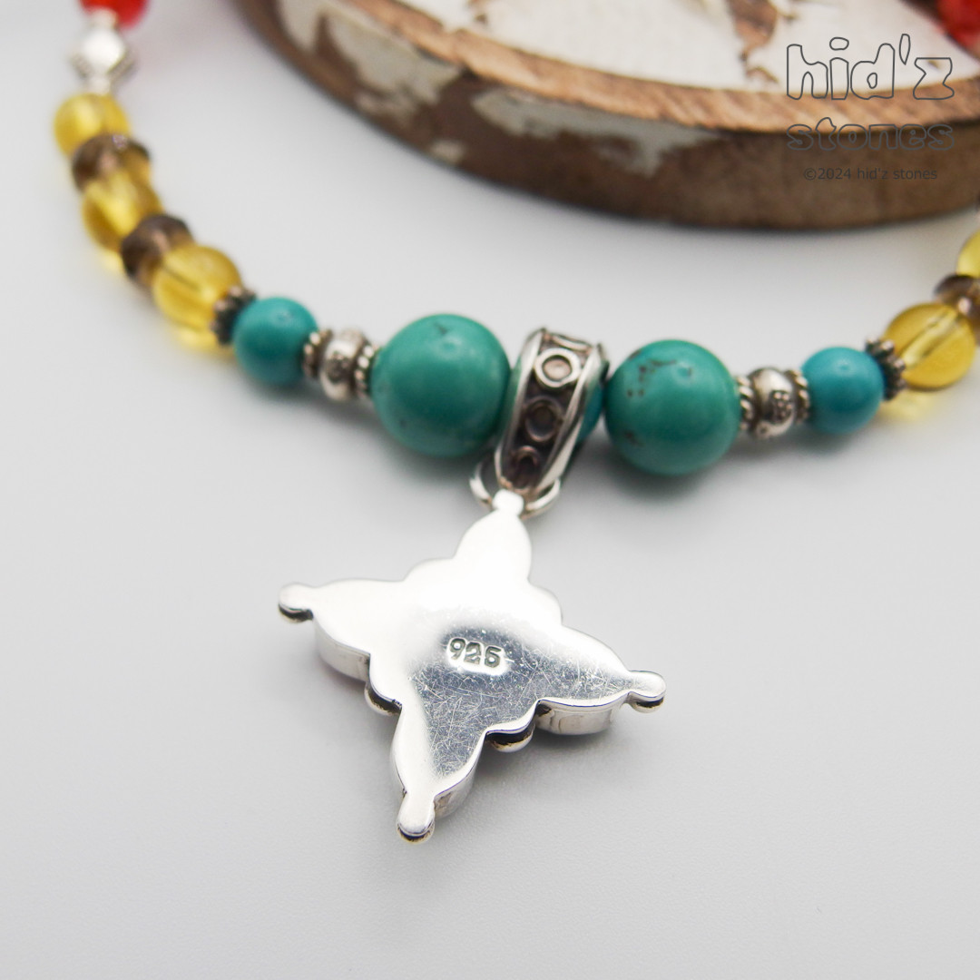 ◆一点もの天然石ネックレス:BeSC-001【ビーンズクラスプ】４色ストーン入りシルバー925クロストップ