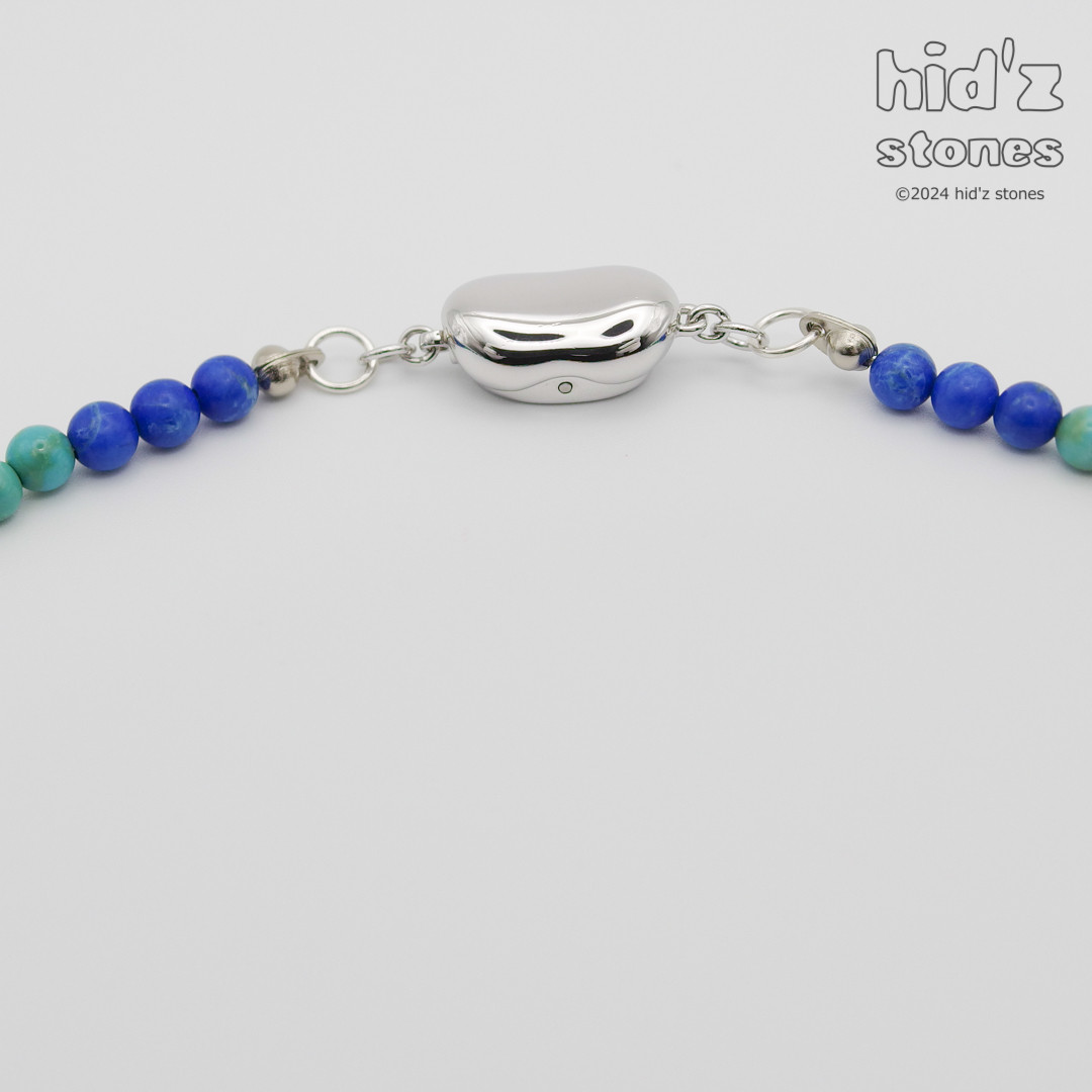 ◆一点もの天然石ネックレス:BeSC-001【ビーンズクラスプ】４色ストーン入りシルバー925クロストップ