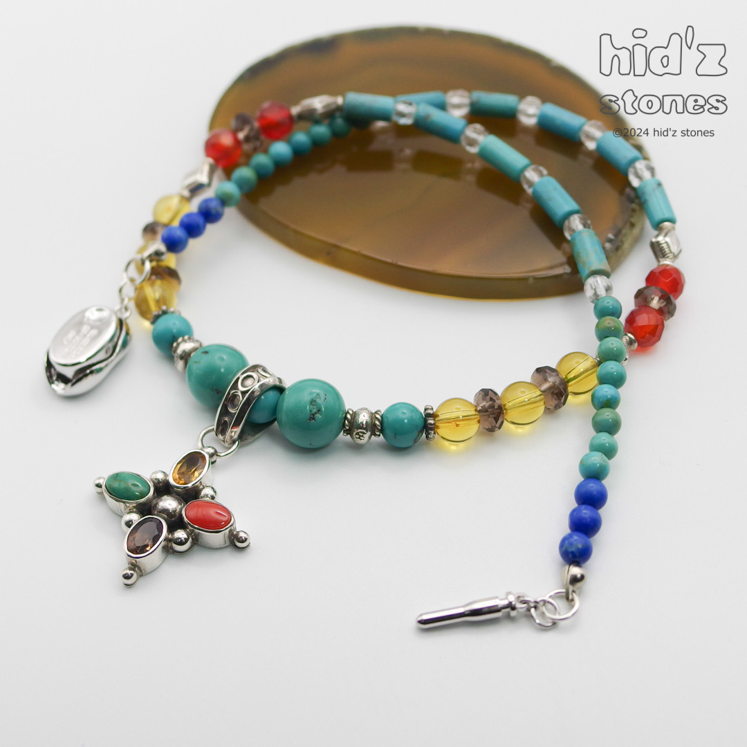 ◆一点もの天然石ネックレス:BeSC-001【ビーンズクラスプ】４色ストーン入りシルバー925クロストップ