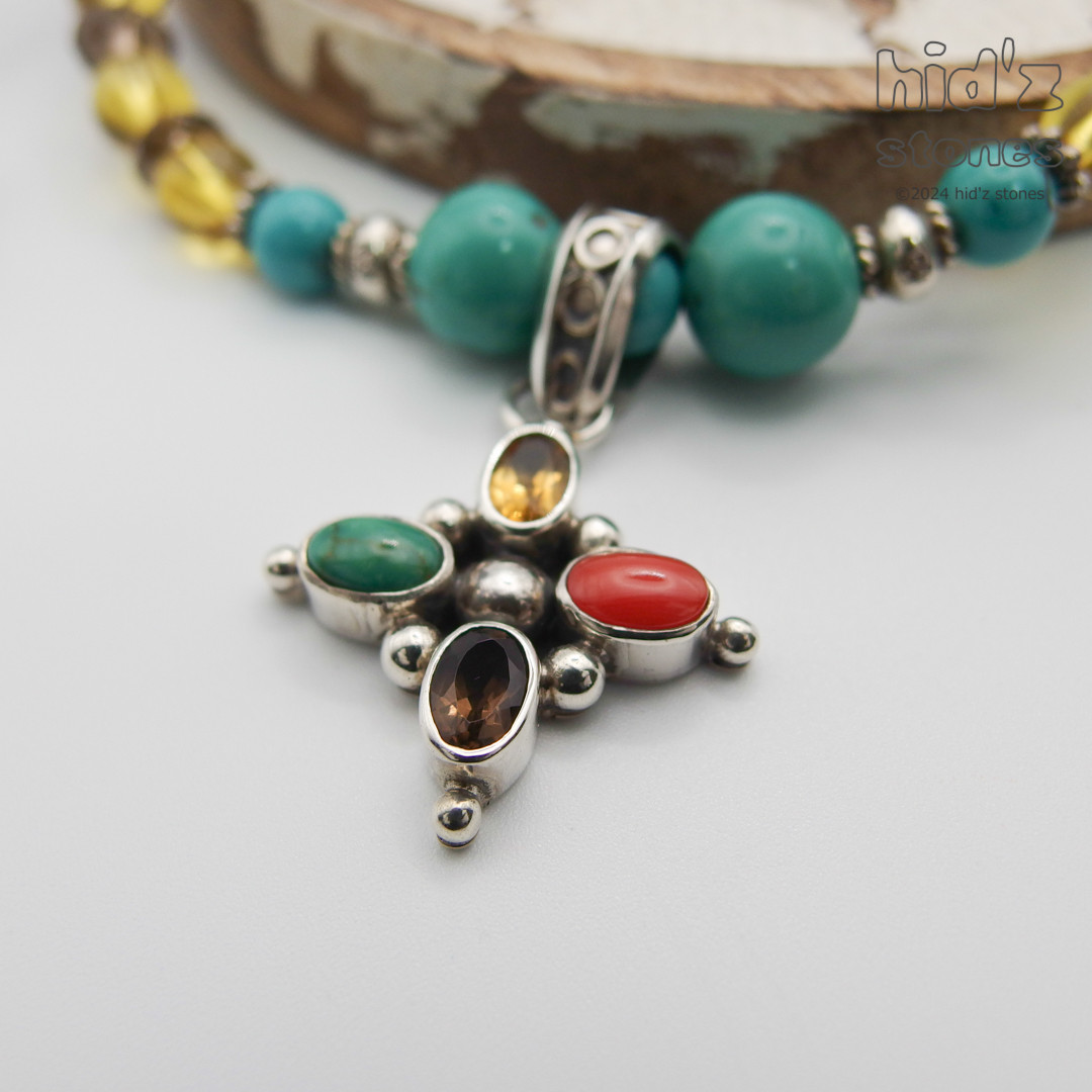 ◆一点もの天然石ネックレス:BeSC-001【ビーンズクラスプ】４色ストーン入りシルバー925クロストップ