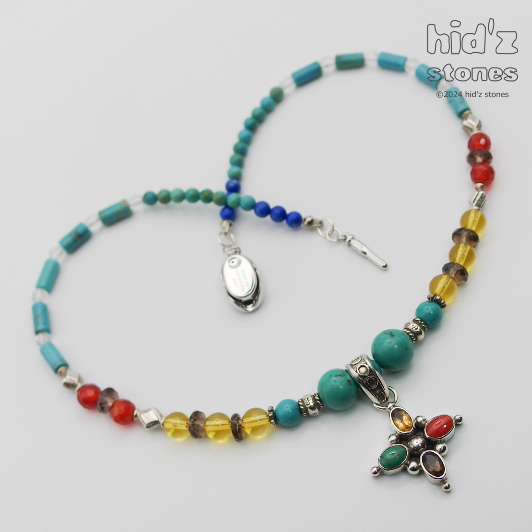 ◆一点もの天然石ネックレス:BeSC-001【ビーンズクラスプ】４色ストーン入りシルバー925クロストップ