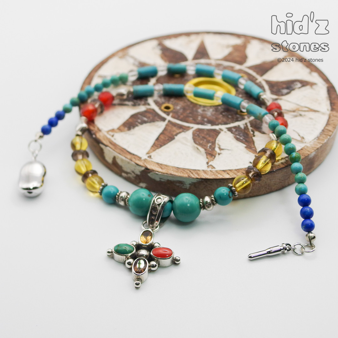 ◆一点もの天然石ネックレス:BeSC-001【ビーンズクラスプ】４色ストーン入りシルバー925クロストップ