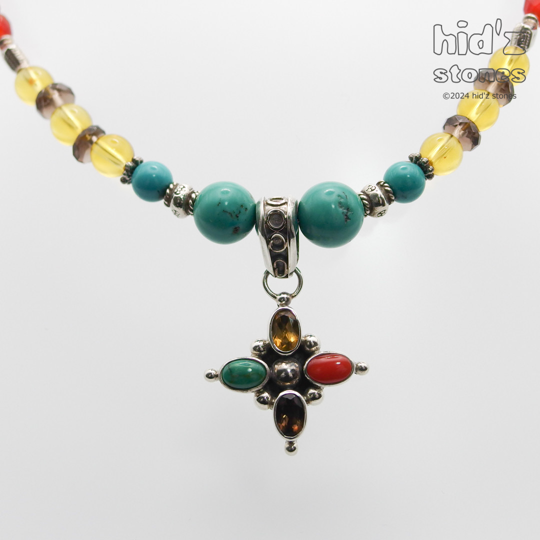 ◆一点もの天然石ネックレス:BeSC-001【ビーンズクラスプ】４色ストーン入りシルバー925クロストップ