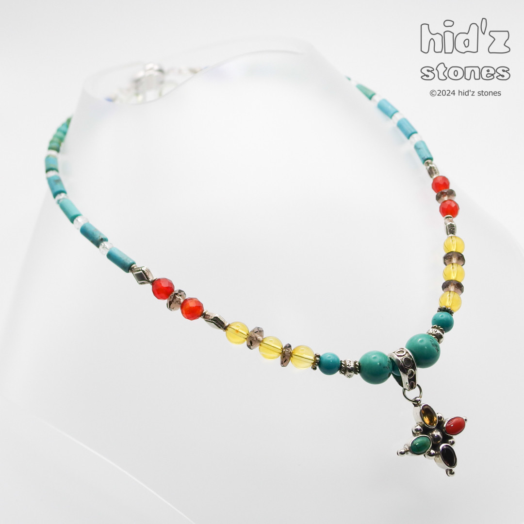 ◆一点もの天然石ネックレス:BeSC-001【ビーンズクラスプ】４色ストーン入りシルバー925クロストップ