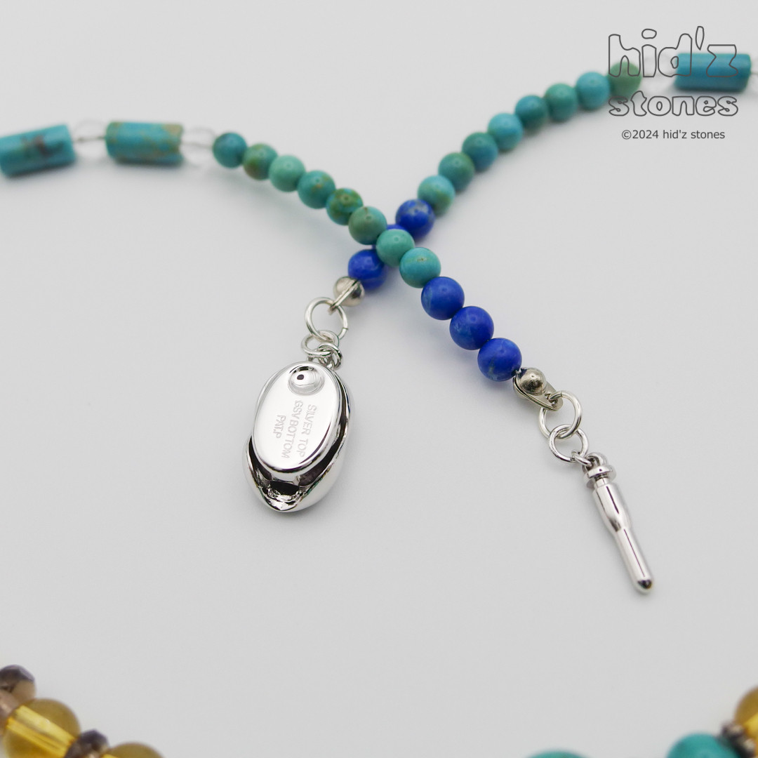 ◆一点もの天然石ネックレス:BeSC-001【ビーンズクラスプ】４色ストーン入りシルバー925クロストップ