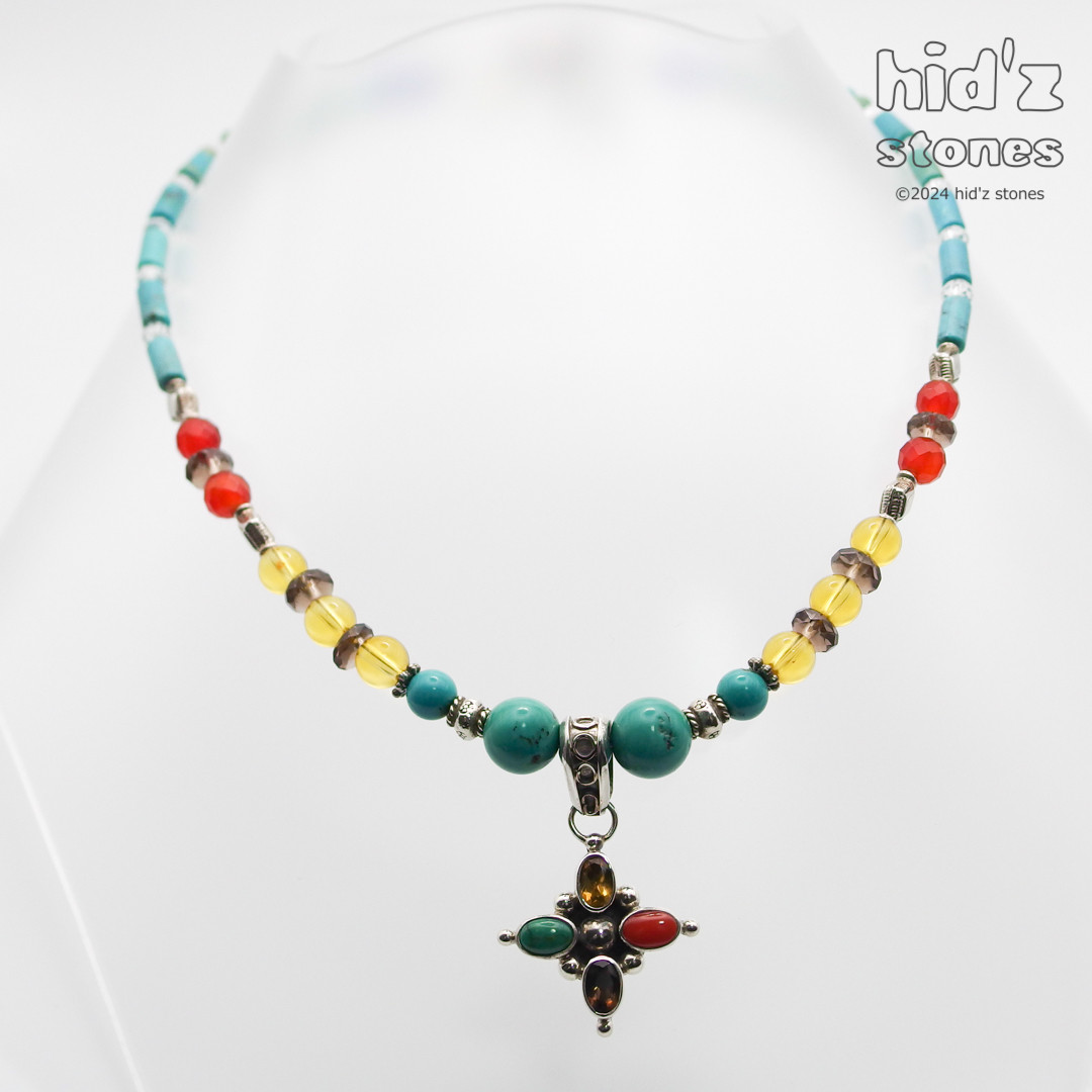 ◆一点もの天然石ネックレス:BeSC-001【ビーンズクラスプ】４色ストーン入りシルバー925クロストップ