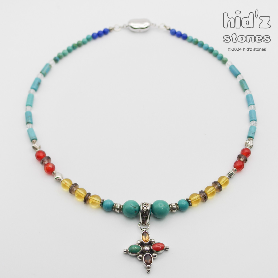 ◆一点もの天然石ネックレス:BeSC-001【ビーンズクラスプ】４色ストーン入りシルバー925クロストップ