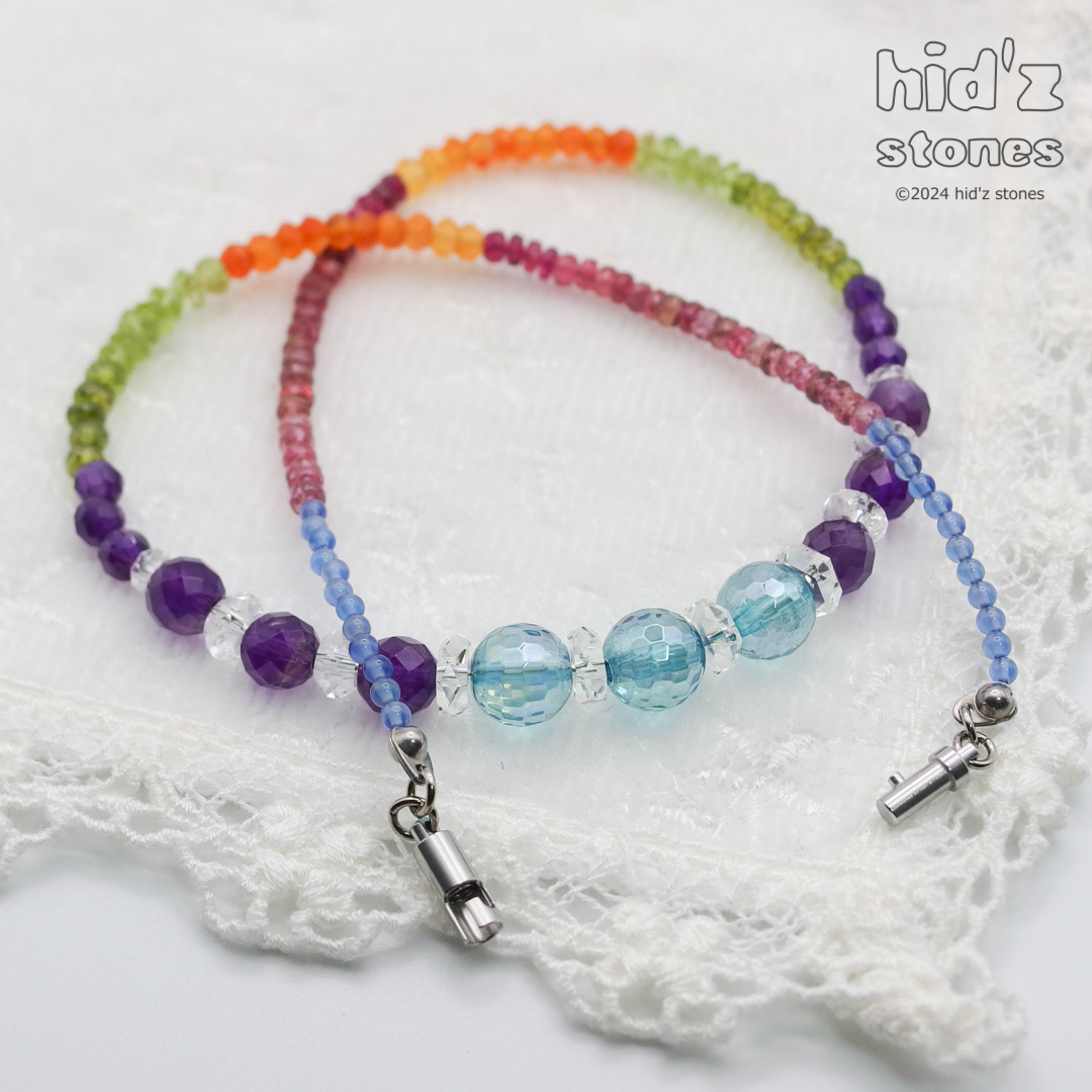 ◆一点もの天然石ネックレス:BySC-001【バヨネットクラスプ】アクアオーラ・トロピカルカラー・ステンレスパーツ