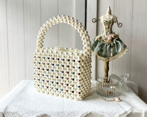 FOXEY バッグ美品シルク結婚式パーティキラキラビジュー