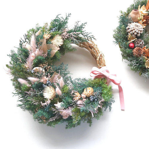 淡ピンク&ゴールドなクリスマスリース～30cm リース viento 通販 