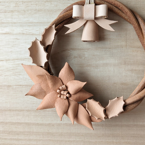 全て革で出来てるナチュラルXmasリース】 立体・オブジェ Jamming 革