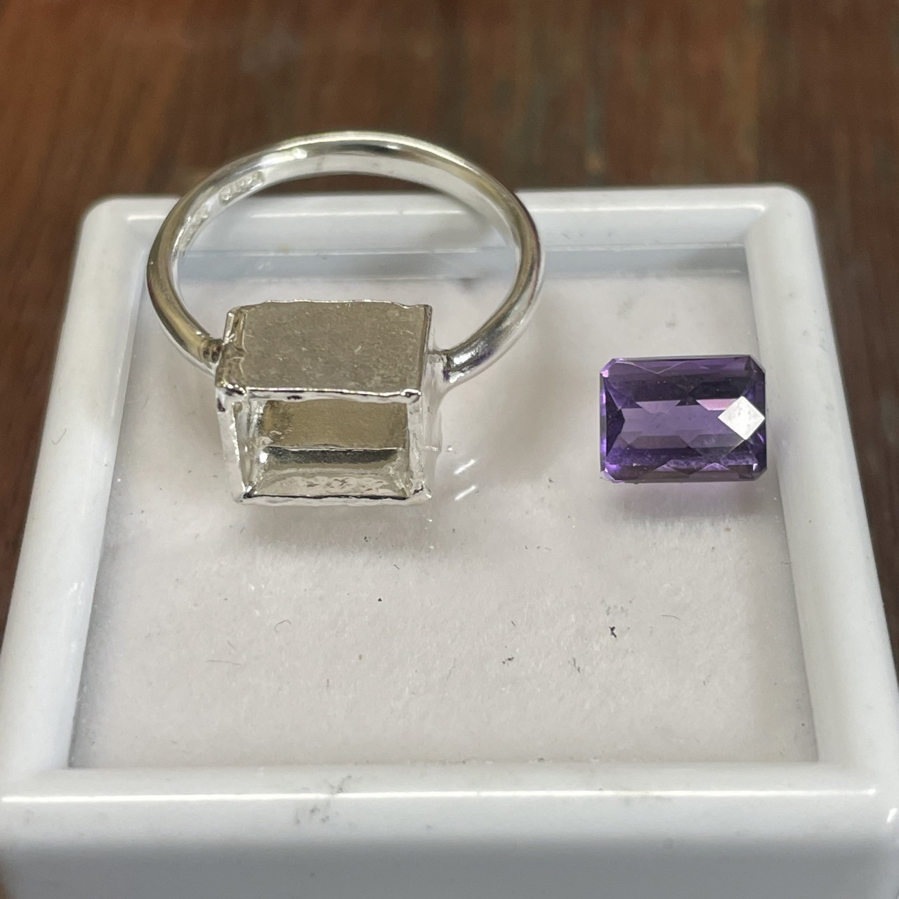 アメシスト　チェックカット　オクタゴン　ミル×ツメ　シルバーSV925リング