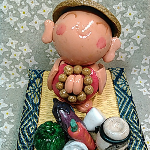 かわいい粘土人形 粘土細工 ハンドメイド 置物 くいしんぼう地蔵 2個