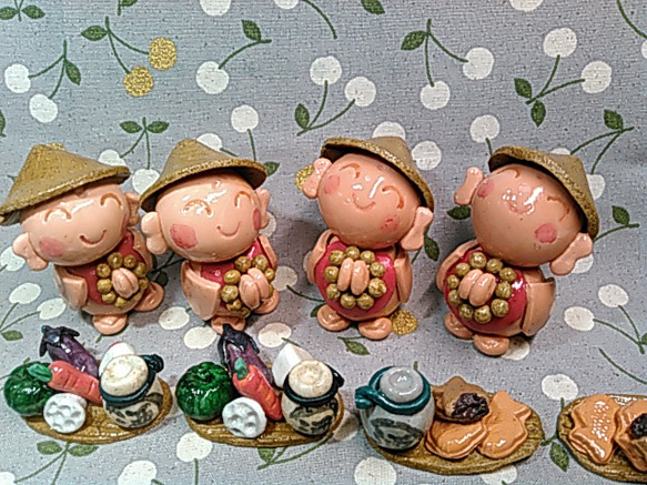 かわいい粘土人形 粘土細工 ハンドメイド 置物 くいしんぼう地蔵 2個