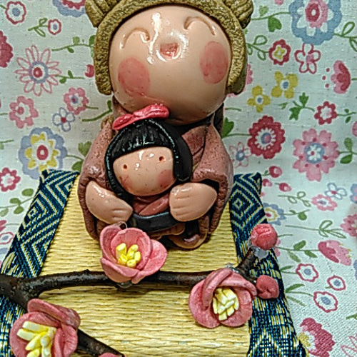 かわいい粘土人形 置物 粘土細工 ハンドメイド 童（わらべ）2個