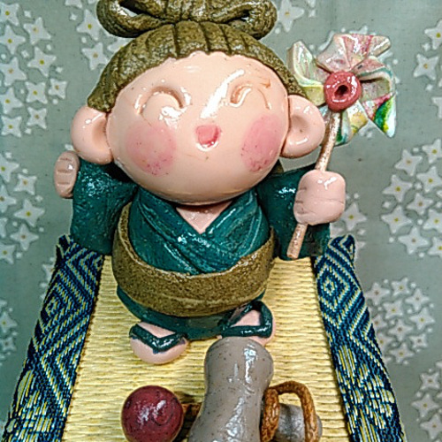 かわいい粘土人形 置物 粘土細工 ハンドメイド 童（わらべ）2個セット