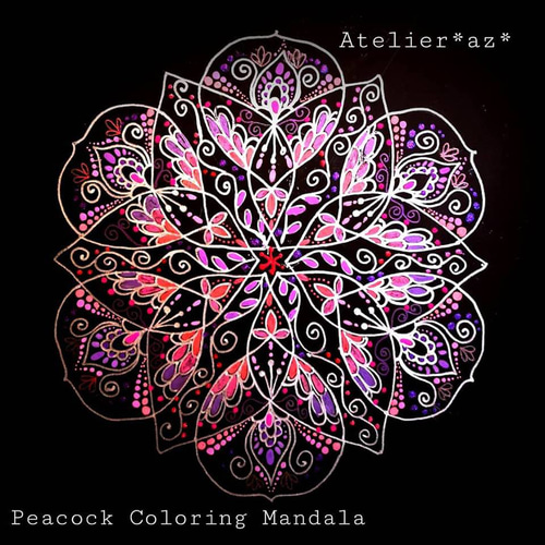 ピーコックぬりえ曼荼羅ポンっと置くだけ型 曼荼羅アート テンプレート