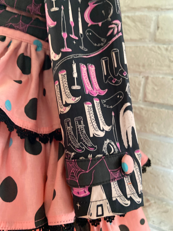 子供服　魔女のワードローブ‍♀️＆ランダムドットの パネルラインワンピースドレス　女の子　ハロウィン　90サイズ 7枚目の画像