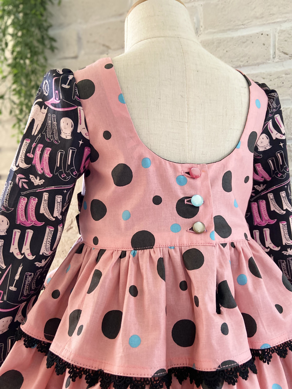 子供服　魔女のワードローブ‍♀️＆ランダムドットの パネルラインワンピースドレス　女の子　ハロウィン　90サイズ 10枚目の画像