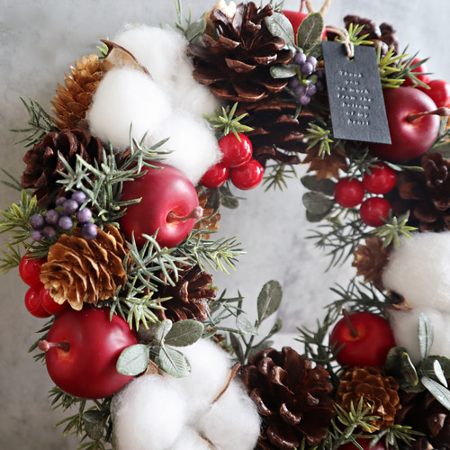 再販 '23 りんごとモミのクリスマスリース☆24cm アートフラワー La