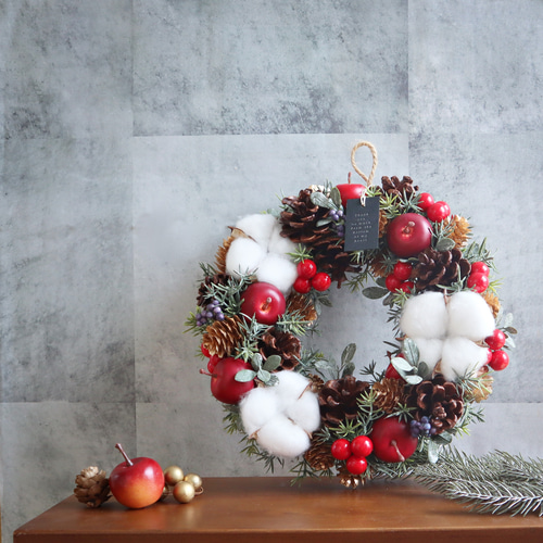 再販 '23 りんごとモミのクリスマスリース☆24cm アートフラワー La