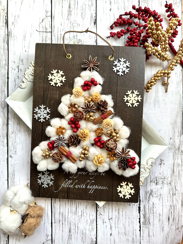 コットンフラワーのふわもこクリスマスツリー♡ ドライフラワー tous