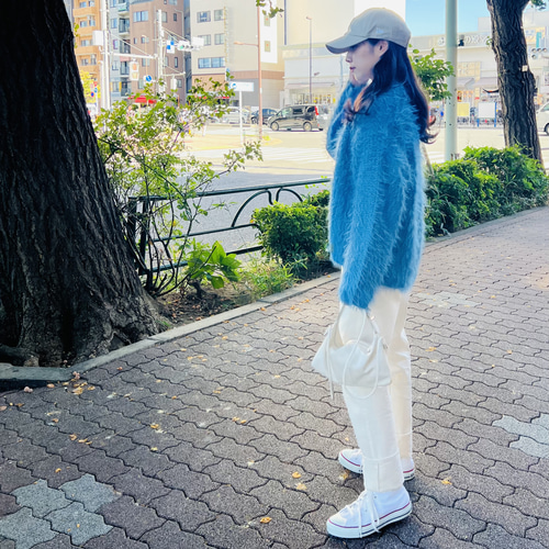 ☆希少☆ シャギーニットカーディガン　ブルー 終了】新シャギーニットカーディガン旬のデザインとカラーでいつもの