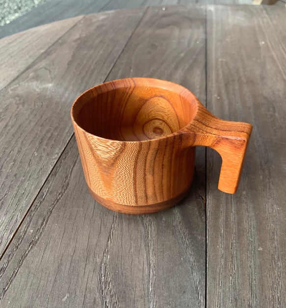 【※ツートンの材質】たっぷり入る 木製マグカップ　wooden mag　欅・タモ　0049 5枚目の画像