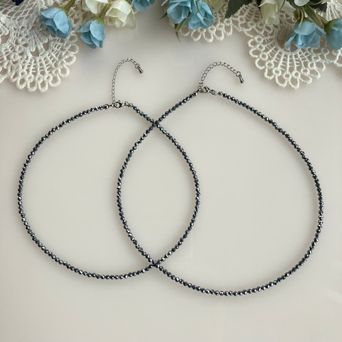 テラヘルツ鉱石3mmカット珠 ネックレス 40cm 45cmの2本セット