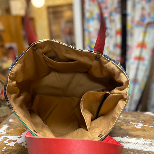 新作♪360度かわいい6面トートバッグ：デニムリメイク×ひょう柄