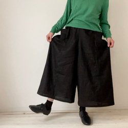 □新作ゆったりラフな服★麻ボックシーワイドパンツ　大きめサイドポケット付★ブラック　受注製作　ウエストゴム　丈調節可能　 6枚目の画像