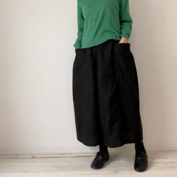 □新作ゆったりラフな服★麻ボックシーワイドパンツ　大きめサイドポケット付★ブラック　受注製作　ウエストゴム　丈調節可能　 2枚目の画像