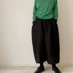 □新作ゆったりラフな服★麻ボックシーワイドパンツ　大きめサイドポケット付★ブラック　受注製作　ウエストゴム　丈調節可能　 9枚目の画像