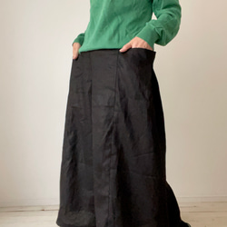 □新作ゆったりラフな服★麻ボックシーワイドパンツ　大きめサイドポケット付★ブラック　受注製作　ウエストゴム　丈調節可能　 7枚目の画像