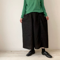 □新作ゆったりラフな服★麻ボックシーワイドパンツ　大きめサイドポケット付★ブラック　受注製作　ウエストゴム　丈調節可能　 8枚目の画像