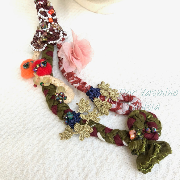 【特別SALE30％OFF】トルコ伝統工芸　oya刺繍　ラリエットネックレス　「あなたにできることを」　ラリエット109 10枚目の画像