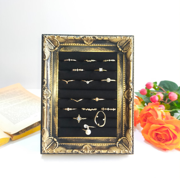 縦向きSサイズ アンティークリングケース〜 ブラック×ゴールド