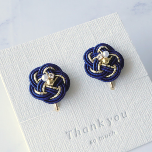 水引~イヤリングと指輪のセット「紺青」《慶福》＊全3種＊無料ギフト