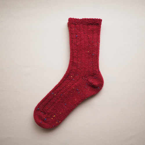 手編み靴下（6）濃い赤