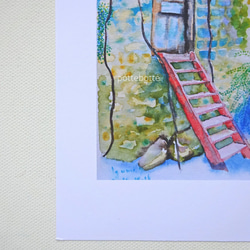✻ 秋色に染まる倉庫とぶどう棚 La cave  / ポストカード / no.3　| フランス  風景　絵　アート 6枚目の画像