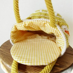 【きいろ】モチーフ編み　バッグ　ギンガムチェック　バケツバッグ　巾着バッグ　ニットバッグ　レトロ 3枚目の画像