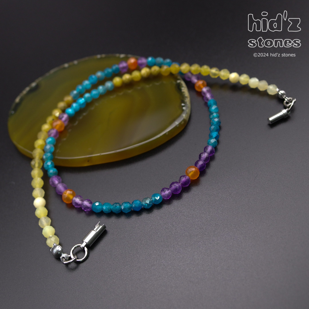 ◆一点もの天然石ネックレス:BySC-021【バヨネットクラスプ】カーネリアン・ブルーアパタイト