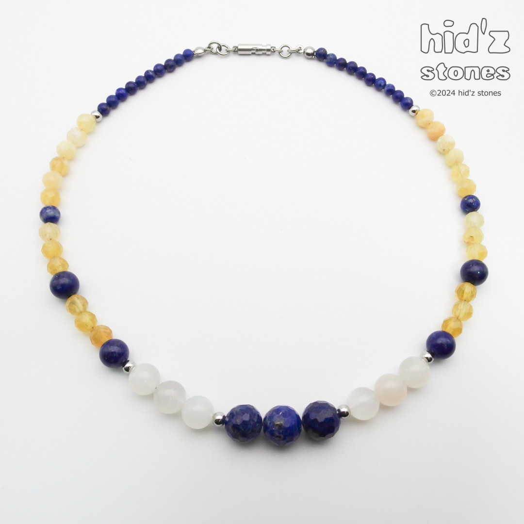 ◆一点もの天然石ネックレス:BySC-029【バヨネットクラスプ】ラピスラズリ・ムーンストーン・オパール