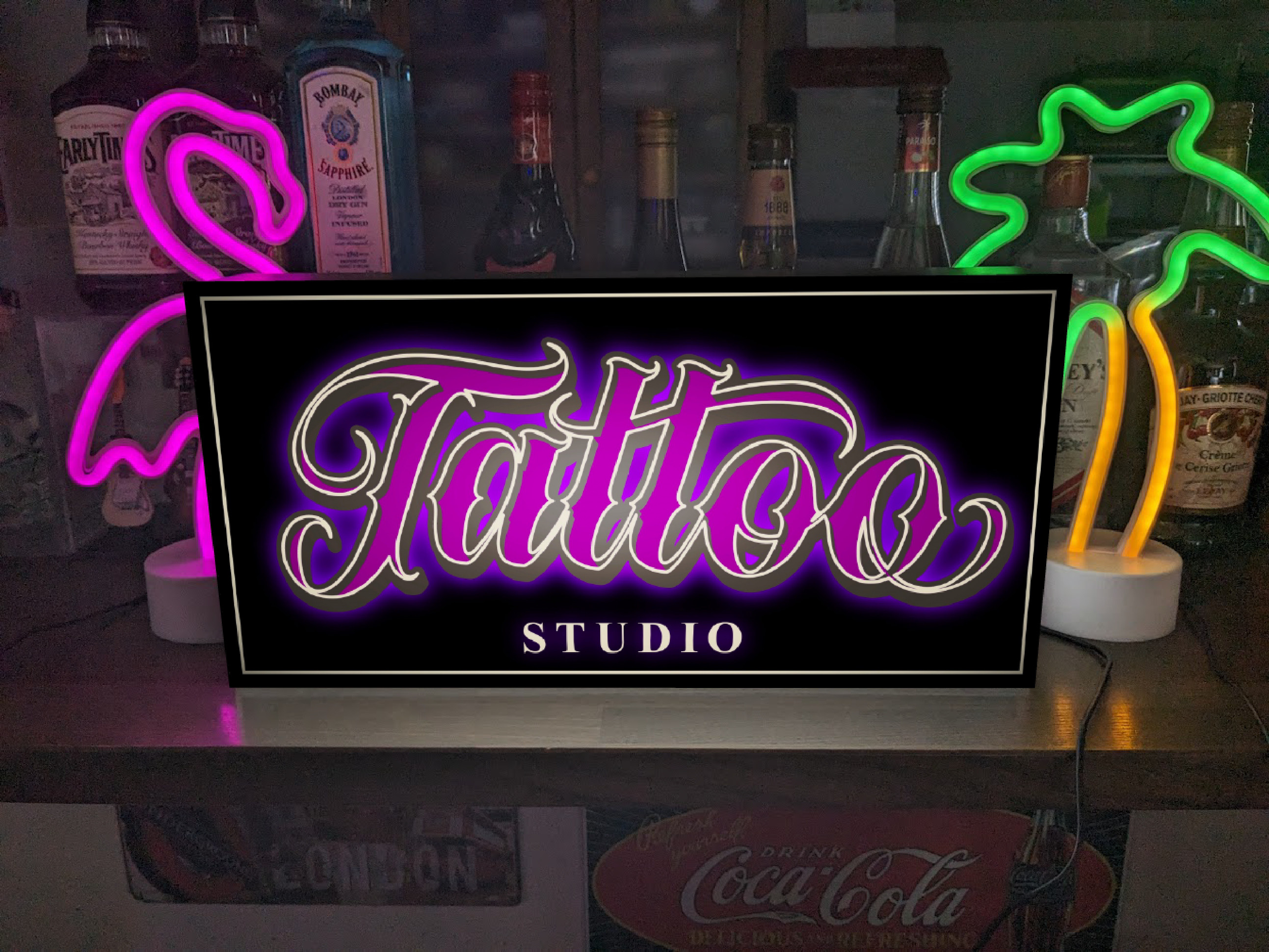 【Lサイズ】TATTOO タトゥ 刺青 入れ墨 スタジオ 店舗 パーティー イベント 看板 置物 雑貨 ライトBOX