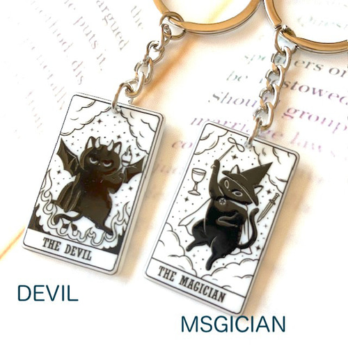 柄が選べる タロットカード の 猫 の キーリング 白猫、黒猫 可愛い
