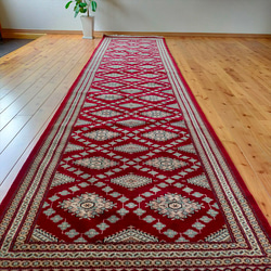 軽くて畳める手織り パキスタン絨毯 ハイクオリティ 廊下敷き 344x80cm　レッド 2枚目の画像