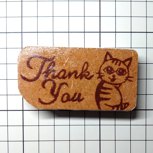 消しゴムはんこ「ネコ・thank you③」　持ち手MDF木材厚さ2.5mm 2枚目の画像